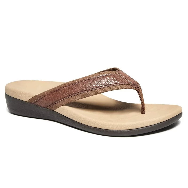 MEGNYA Comfortable Beach Flip Flops for Women, Best Arch Support Sandals for Plantar Fasciitis, Heel and Foot Pain Relief Sandals for Flat Feet Coffee Size 10 - Image 1